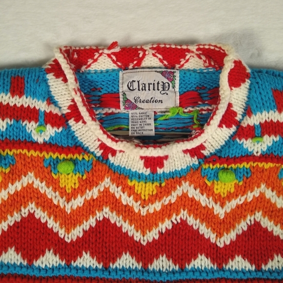 Women's Clarity Creations Hand Knit Colorful Artistic Cheerful Soft Sweater Med. - Picture 3 of 12